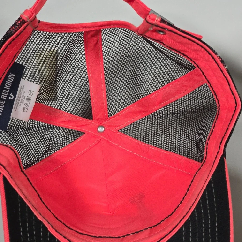 True Religion LOVE Trucker Hat Unisex  Red Pink Black Mesh Embroidered Strapback